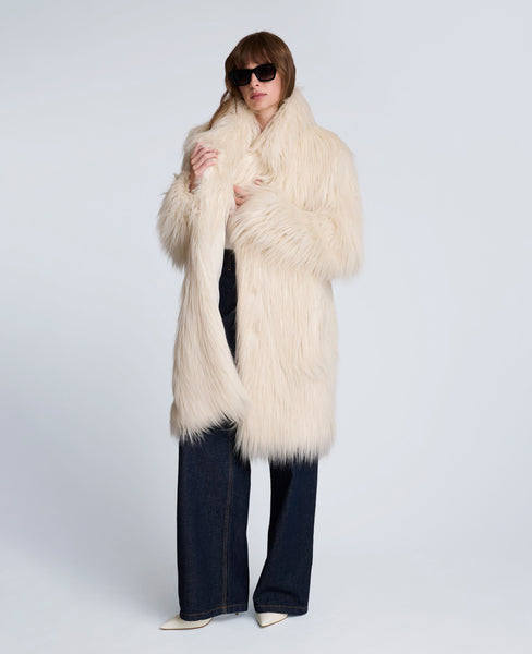 Shop Faux Fur Midi Jacket in Oyster | Kenneth Cole