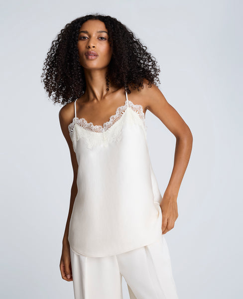 Shop Lace Trim Satin Cami in Oyster | Kenneth Cole