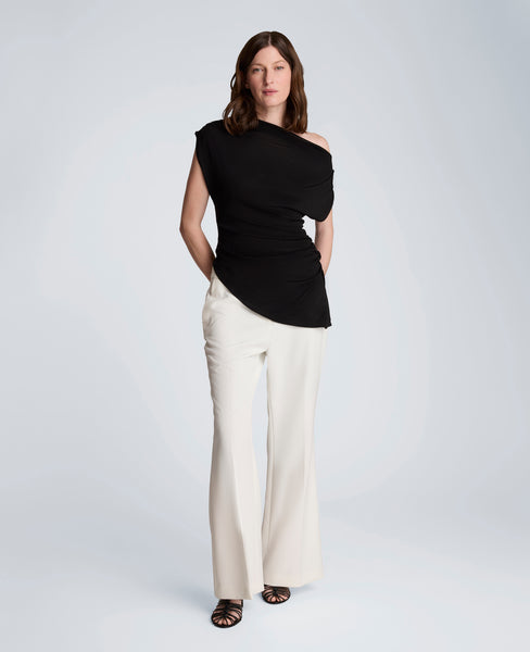 トップス beeden DRAPE ASYMMETRY BARE TOP Asymmetrical Drape Neck Top