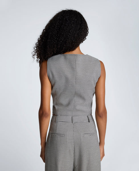Kenneth Cole Women's Houndstooth Cropped Fitted Bodice Vest - Oyster/Black