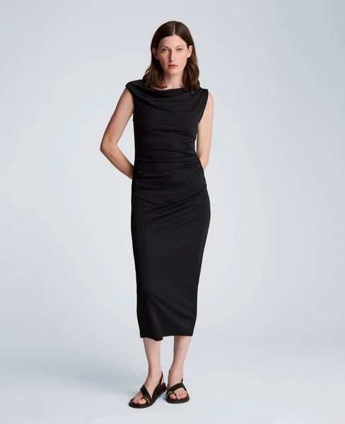 ready in a ruched off shoulder midi dress - black Kenneth Cole or any moment requiring Luxury Beaded Wedding Dress CLOSED BACK waist:34