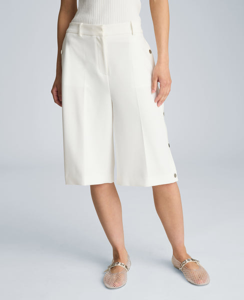 High Rise Fly Front Long Short with Rivet Side Snap