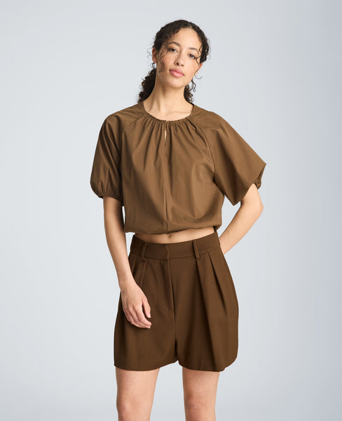 Shirred Neck Raglan Bubble Blouse
