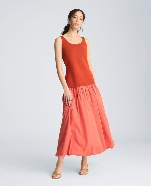 Tank Dress with Draped Woven Skirt