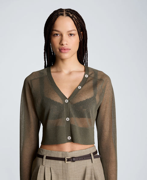 Sheer Cropped Cardigan with Saddle Shoulder