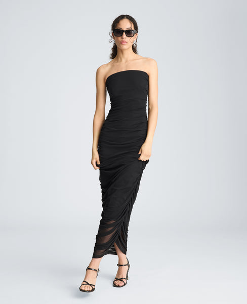 joanine strapless ruched midi dress Strapless Ruched Midi Dress