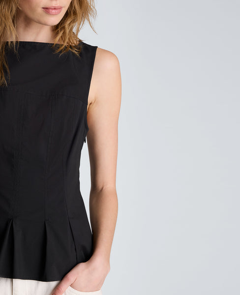 Sleeveless Panel Body Top with Peplum Pleat Hem