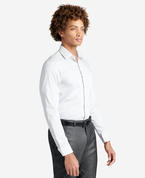 Kenneth Cole | Slim Fit Sustainable Stretch Collar Solid Dress Shirt With Tek Fit in Anchor, Size: 16/32 Kenneth Cole | Slim Fit Sustainable Stretch Collar Solid Dress Shirt With Tek Fit in Anchor, Size: 16/32