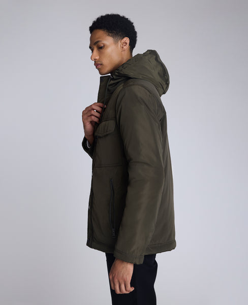REACTION - Utility Rain Hooded Jacket for Men, Olive | KC