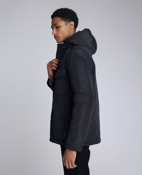 REACTION - Utility Rain Hooded Jacket for Men, Black | KC