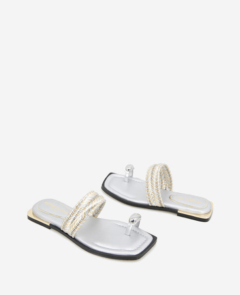 Andarna Metallic Woven Toe Ring Sandal