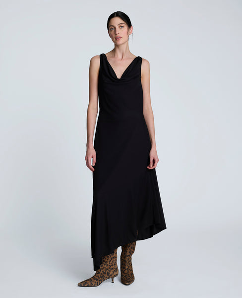 Kenneth Cole Women's Asymmetric Hem Cowl Neck Dress, BLACK, 4