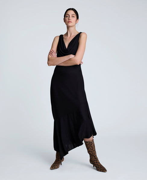 Kenneth Cole Women's Asymmetric Hem Cowl Neck Dress, Black, 8