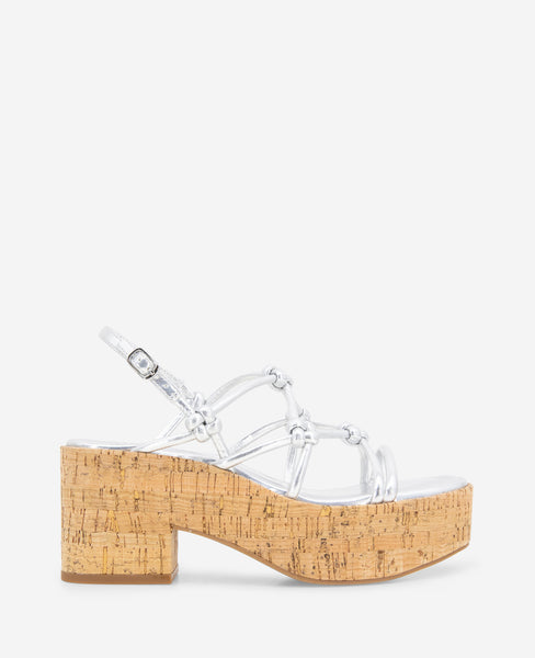 Shop Essa Silver Metallic Cork Platform Sandal | KC Reaction
