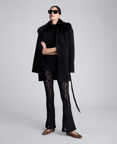 Belted Jacket With Faux Fur Collar