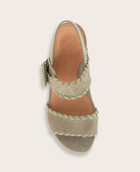 GENTLE SOULS - Gayle Suede Two Band Whip Stitch Wedge Sandal