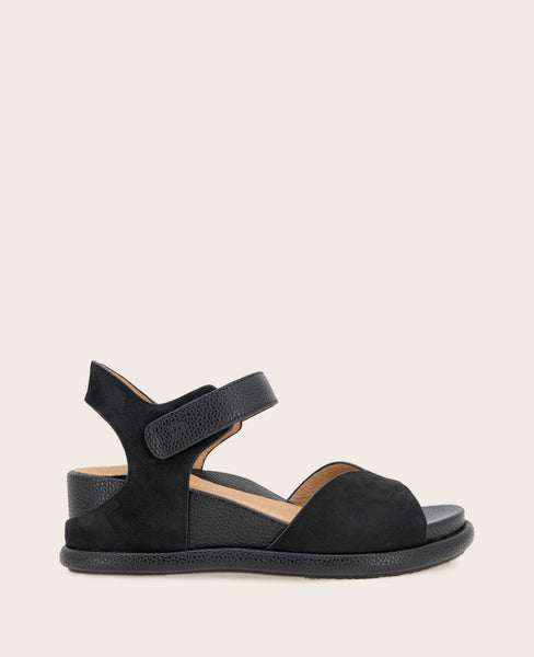 Shop Jalleen Nubuck Ankle Strap Wedge, Black | Gentle Souls