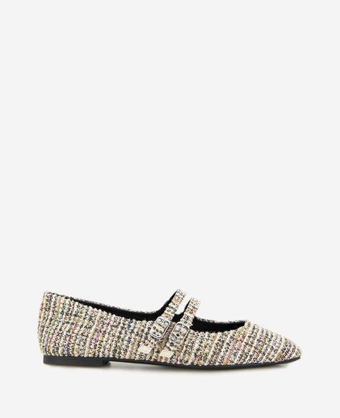 Shop Jasmine Tweed Mary Jane Flat, Black/Tan | Kenneth Cole