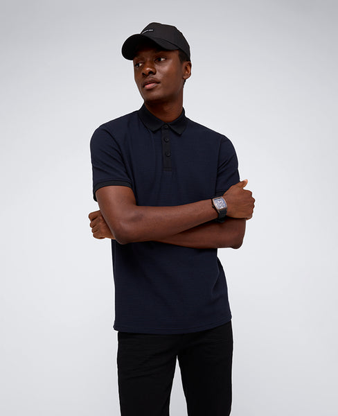 Black Polo Shirt with Contrast Placket Collar KC - Main Image