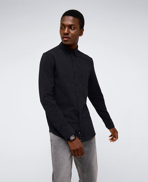 Kenneth Cole Men's Slim-Fit Plain White Performance Long-Sleeve Button-Down Shirt - Black