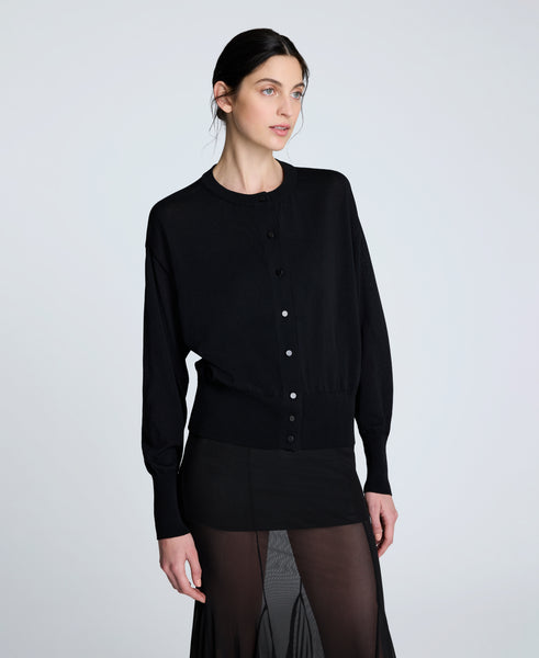 Black Shaggy Knit Button-Front Cardigan