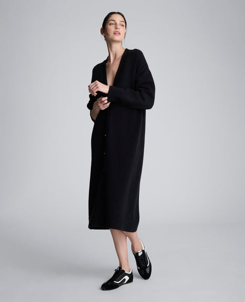 Kenneth Cole Women's Button Front Long Cardigan, Black, Small