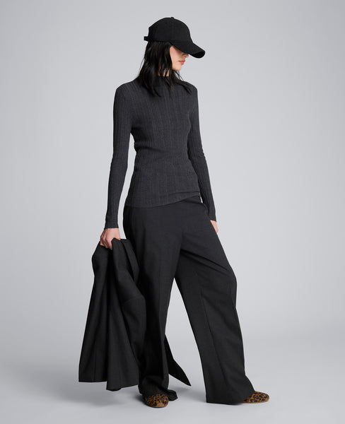 Long Slv Mock Neck Rib Sweater main image 0