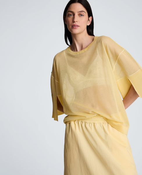 Sheer Slit Sleeve プルオーバー Semi Sheer Crew Neck with Slit Sleeves
