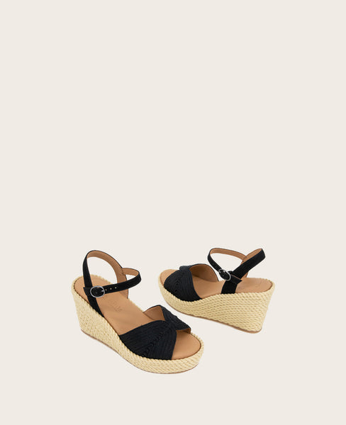 Nola Espadrille Wedge Black – Women's Fabric Heel | KC