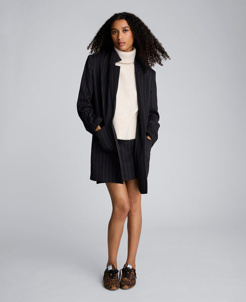 Pinstripe Patch Pocket Open Front Jacket