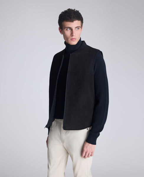Reversible Faux Suede Vest: Black Quilted | Kenneth Cole