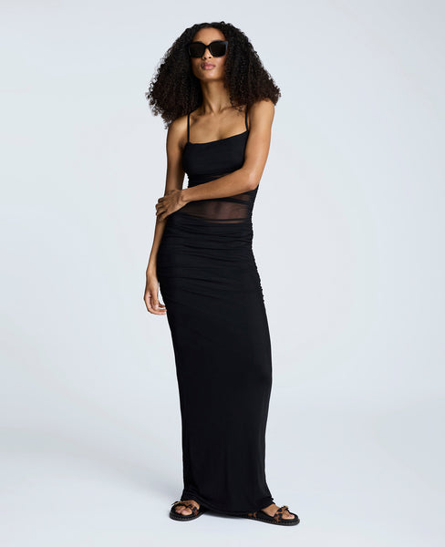 Shop Rouched Mesh Maxi Dress – Black
