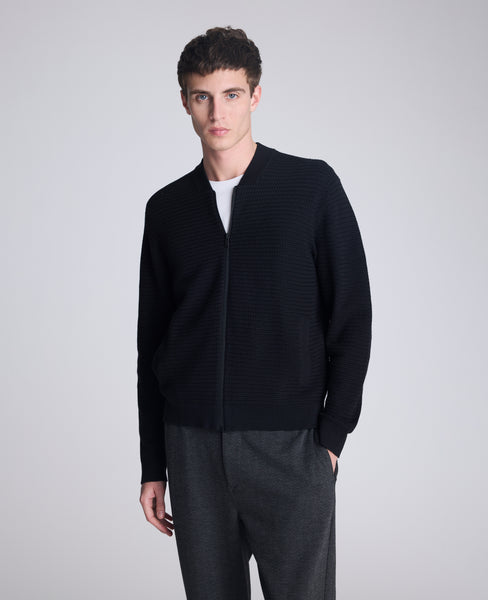 Shop Sweater Bomber Jacket: Black Waffle Knit | Kenneth Cole