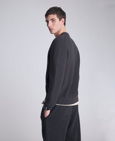 Sweater Bomber Jacket: Charcoal Waffle Knit | Kenneth Cole Sweater Bomber Jacket: Charcoal Waffle Knit | Kenneth Cole