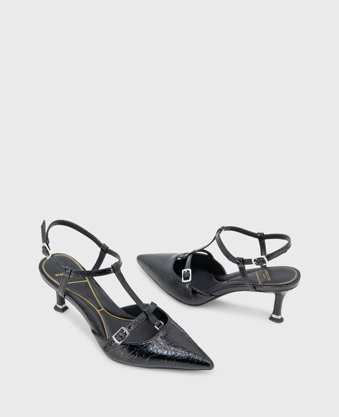 Urka Black Crinkle Patent Slingback Heel | Kenneth Cole