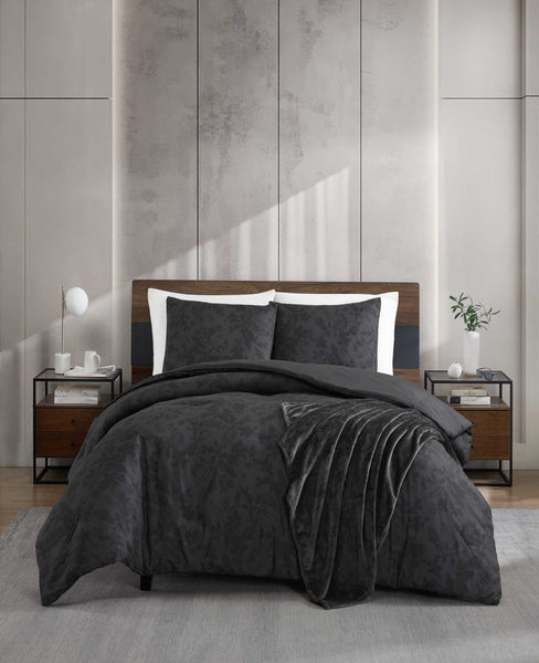 n*k様 Together Forever BLACK シルクスクリーン 1/3 Silhouette Floral Comforter + Sham Set