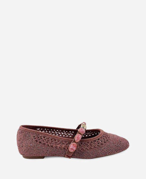 Kenneth Cole Women's Zeta Stones Embellished Knit Ballet Flat - Red - Ballerinas