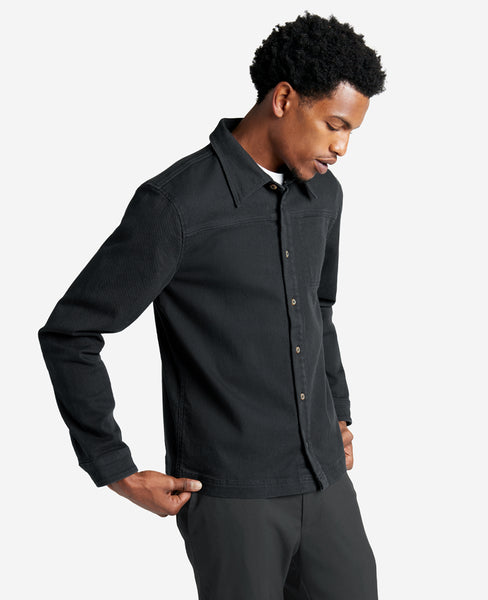 Stretch Cotton Shirt Jacket for Men – Black Casual Layer | KC