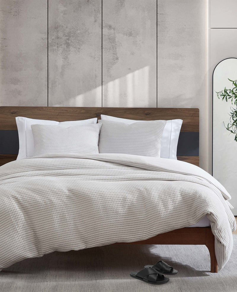 Kenneth Cole - Reversible Solid Grey Waffle Comforter Set HOME BEDDING