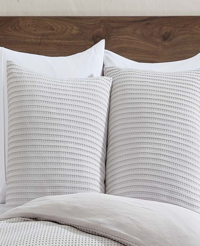 Kenneth Cole - Reversible Solid Grey Waffle Comforter Set HOME BEDDING