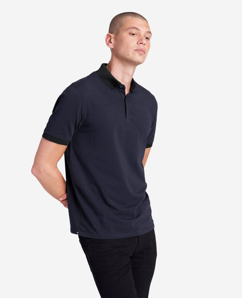 Navy Polo Shirt with Colorblock Collar – 4-Way Stretch | KC