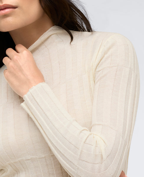 White Mock Neck Sweater – Ribbed, Sleek & Soft | KC