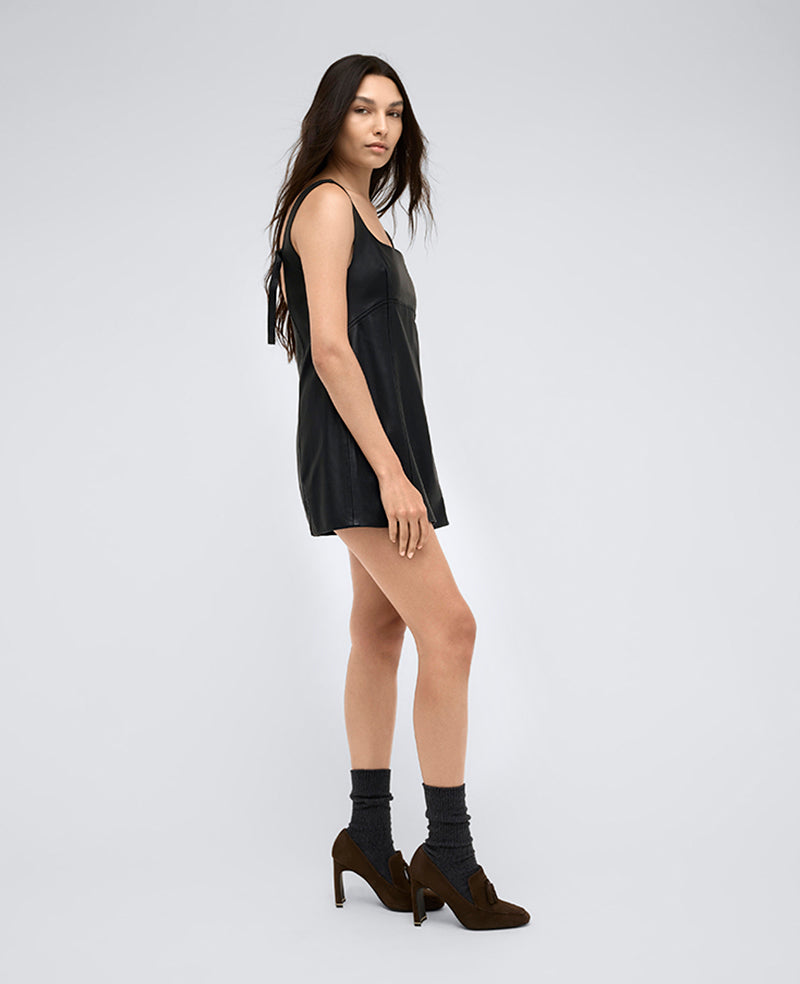 Kenneth Cole | Site Exclusive! Leather Open Back Strap Shift Dress in BLACK, Size: 14 Kenneth Cole | Site Exclusive! Leather Open Back Strap Shift Dress in BLACK, Size: 14