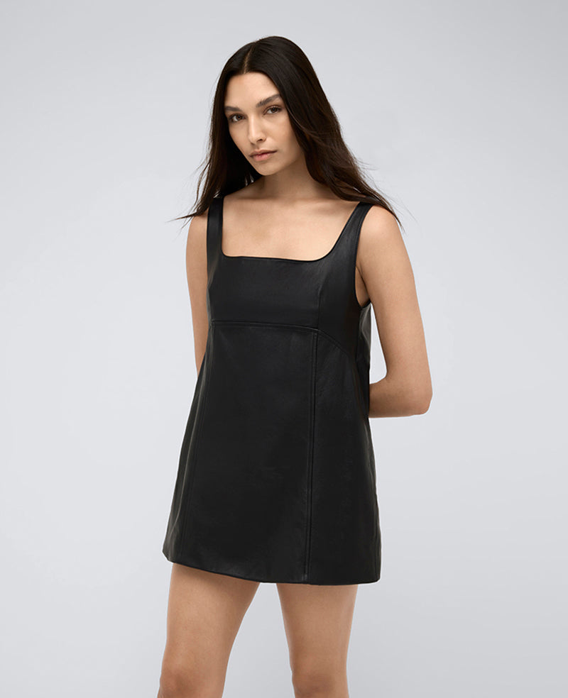 Kenneth Cole | Site Exclusive! Leather Open Back Strap Shift Dress in BLACK, Size: 14 Kenneth Cole | Site Exclusive! Leather Open Back Strap Shift Dress in BLACK, Size: 14