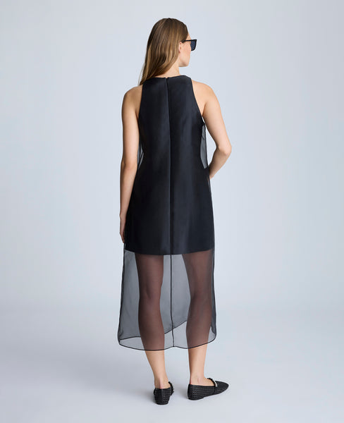 Kenneth Cole Women's Sleeveless Sheer Hem Midi Dress, BLACK, 6