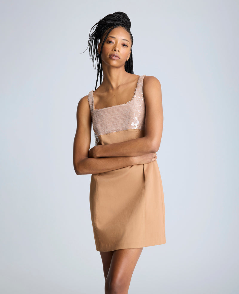 Shop Sequin Front Open Back Shift Dress Dark Honey | KC Shop Sequin Front Open Back Shift Dress Dark Honey | KC