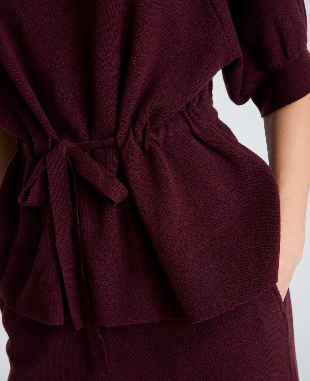 Short Sleeve Tunnel Belt Mock Neck Sweater