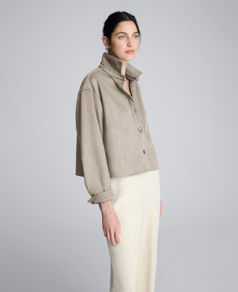 Kenneth Cole - Faux Suede Button Front Cropped Knit Shirt WOMENS KNITS for Women