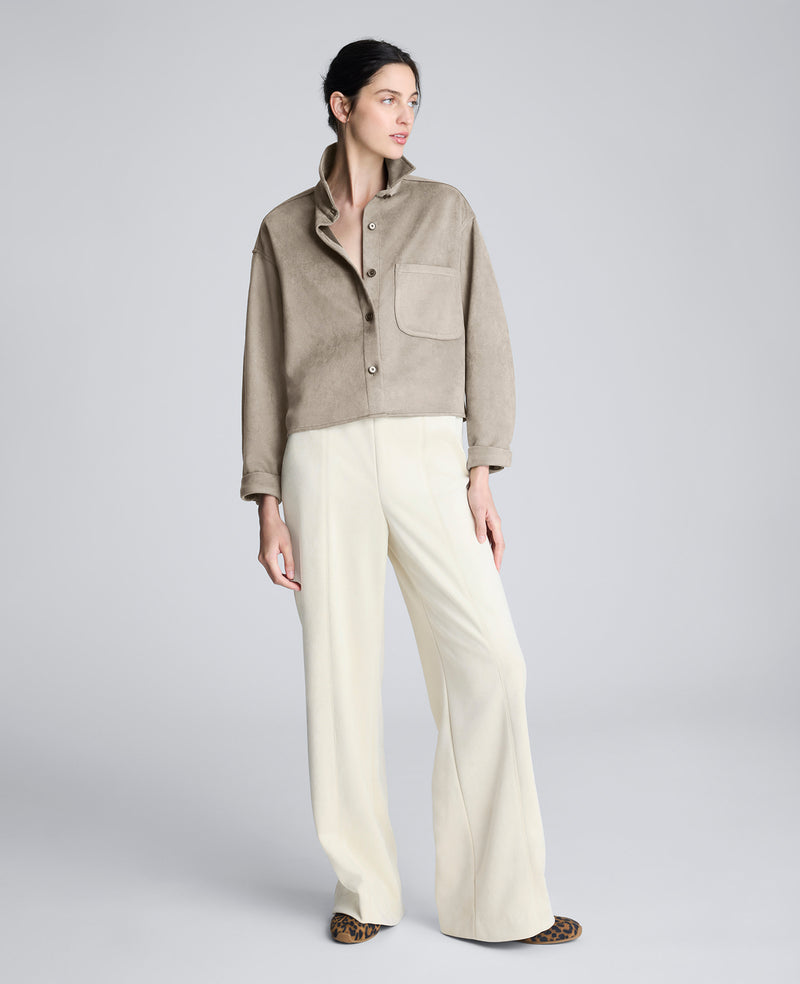 Kenneth Cole - Faux Suede Button Front Cropped Knit Shirt WOMENS KNITS for Women