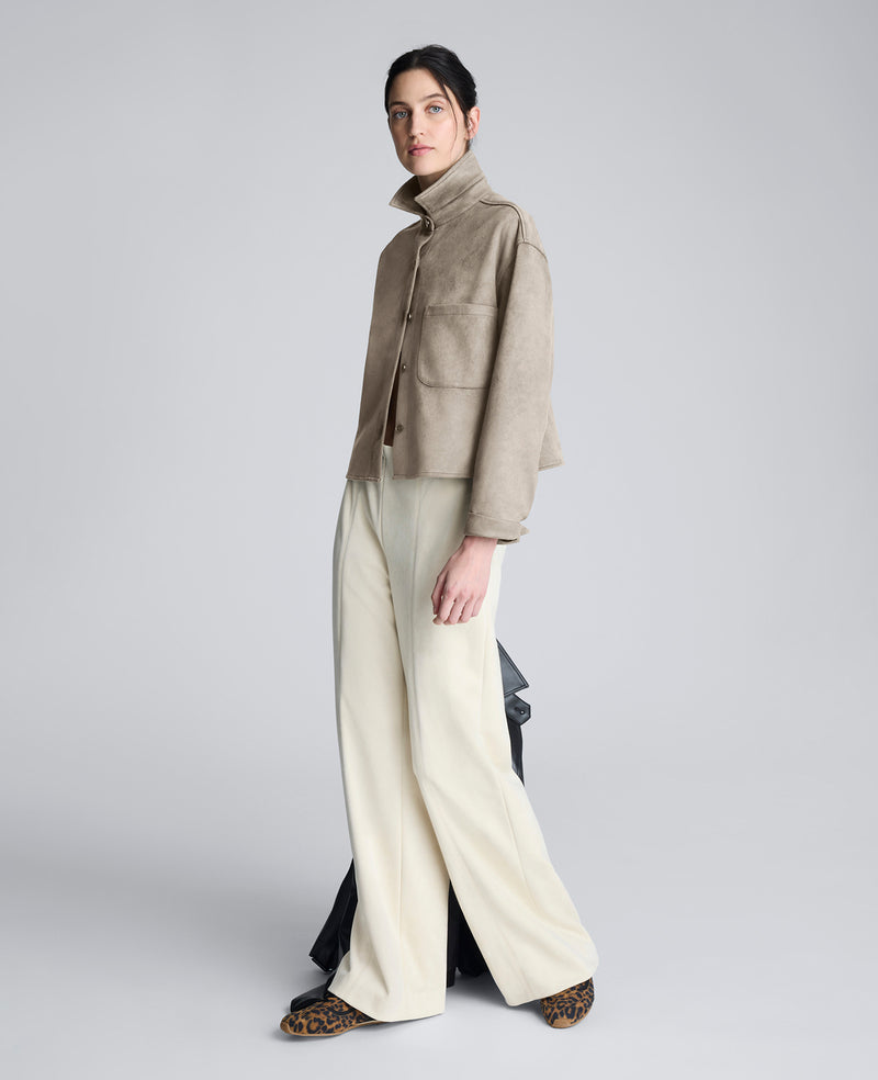 Kenneth Cole - Faux Suede Button Front Cropped Knit Shirt WOMENS KNITS for Women